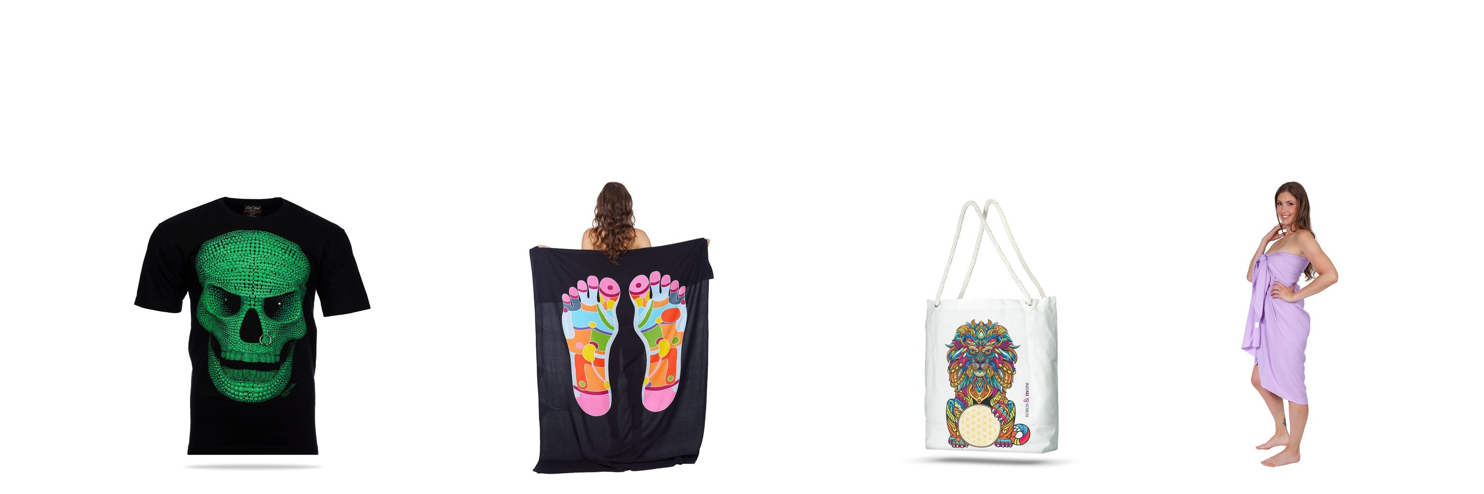 Bekleidung und Textilien Sortiment - Sarongs, Pareos, Kimonos und UV-aktive T-Shirts