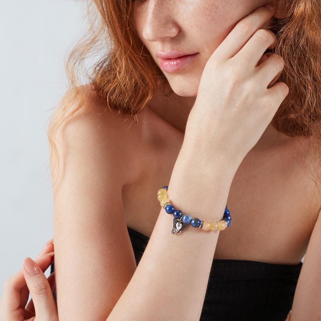 Kraftarmband Lapislazuli-Rutilquarz mit Ganesha-Anhänger – Weisheit & Schutz