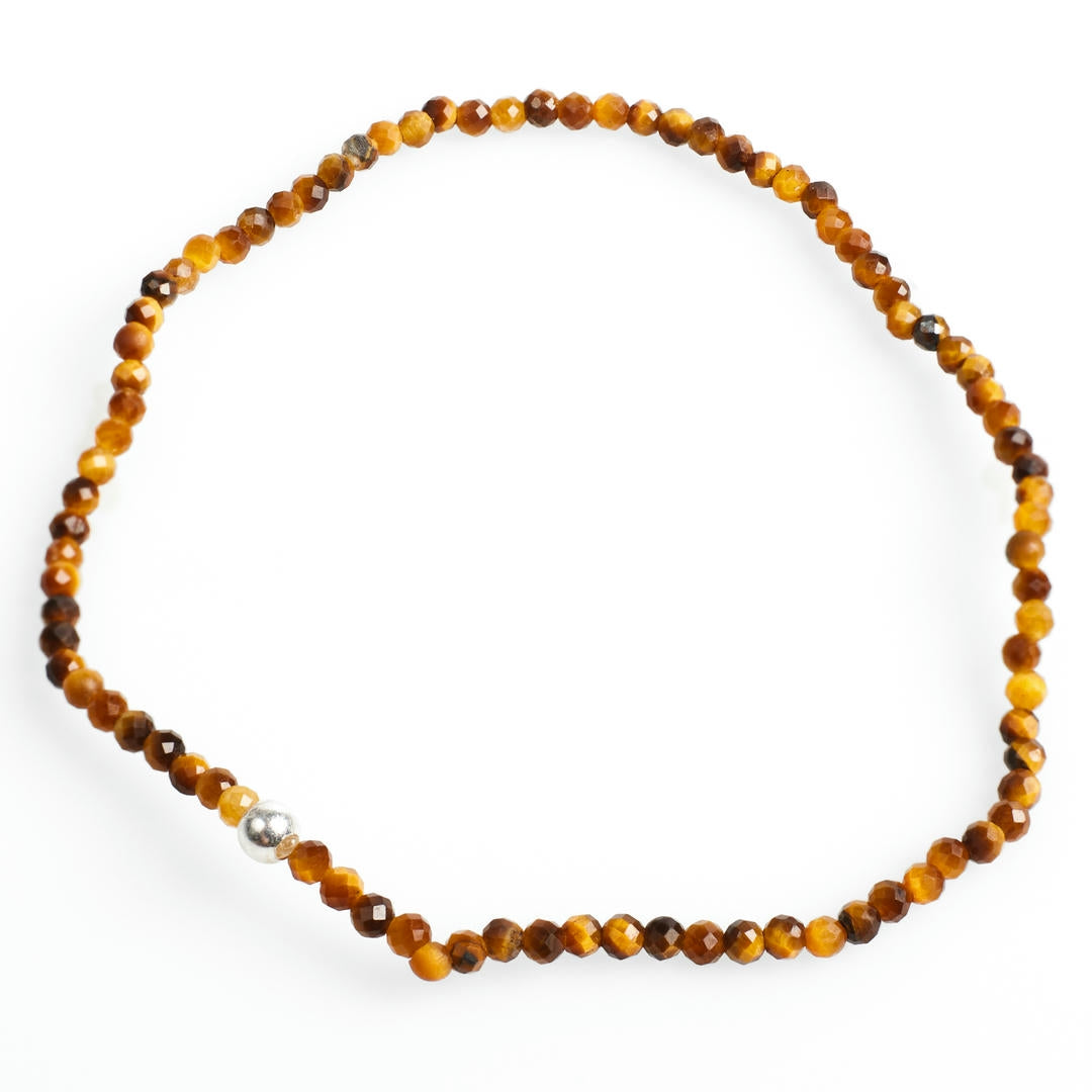 Tigerauge Mini-Perlenarmband facettiert mit Silberperle