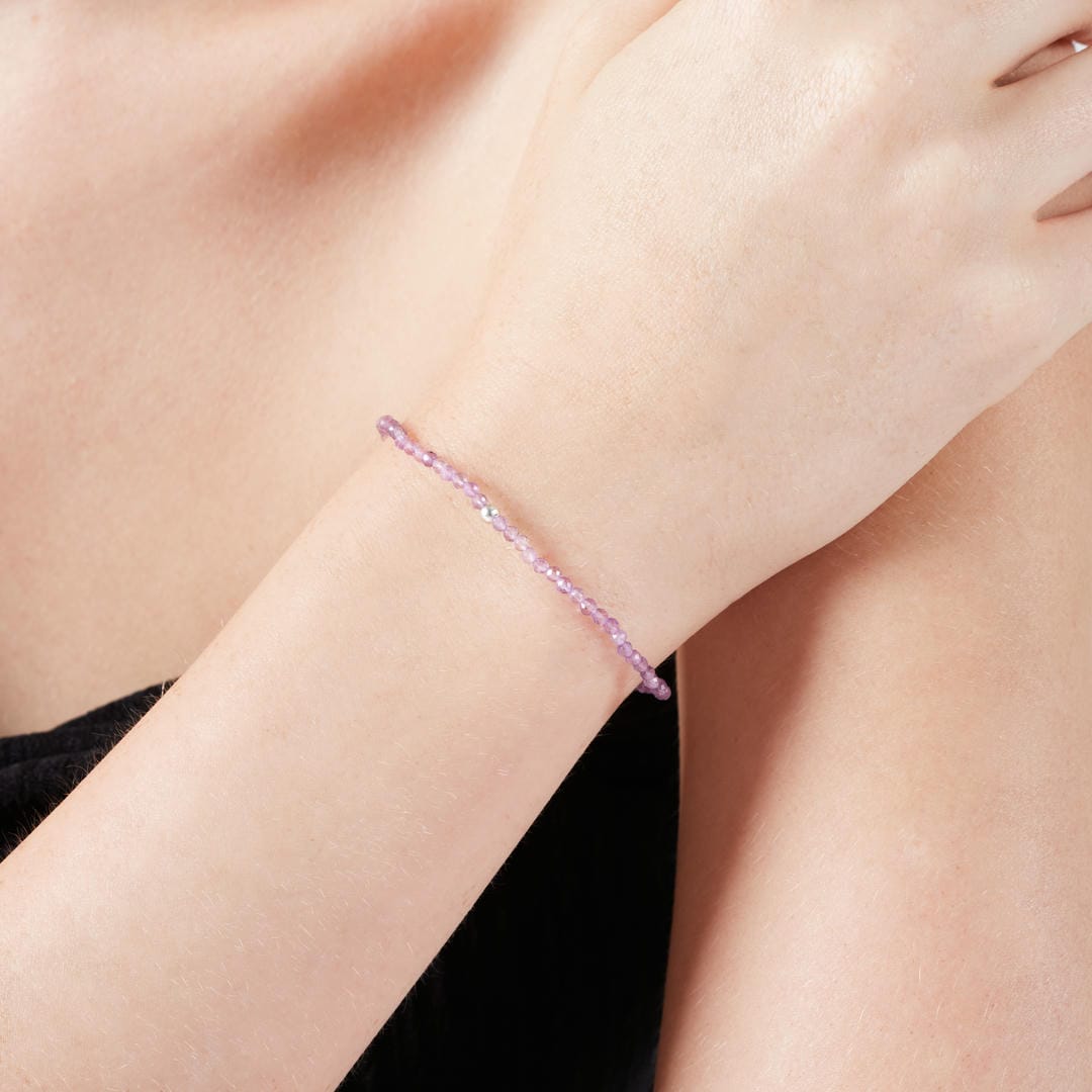 Amethyst Mini-Perlenarmband facettiert mit Silberperle