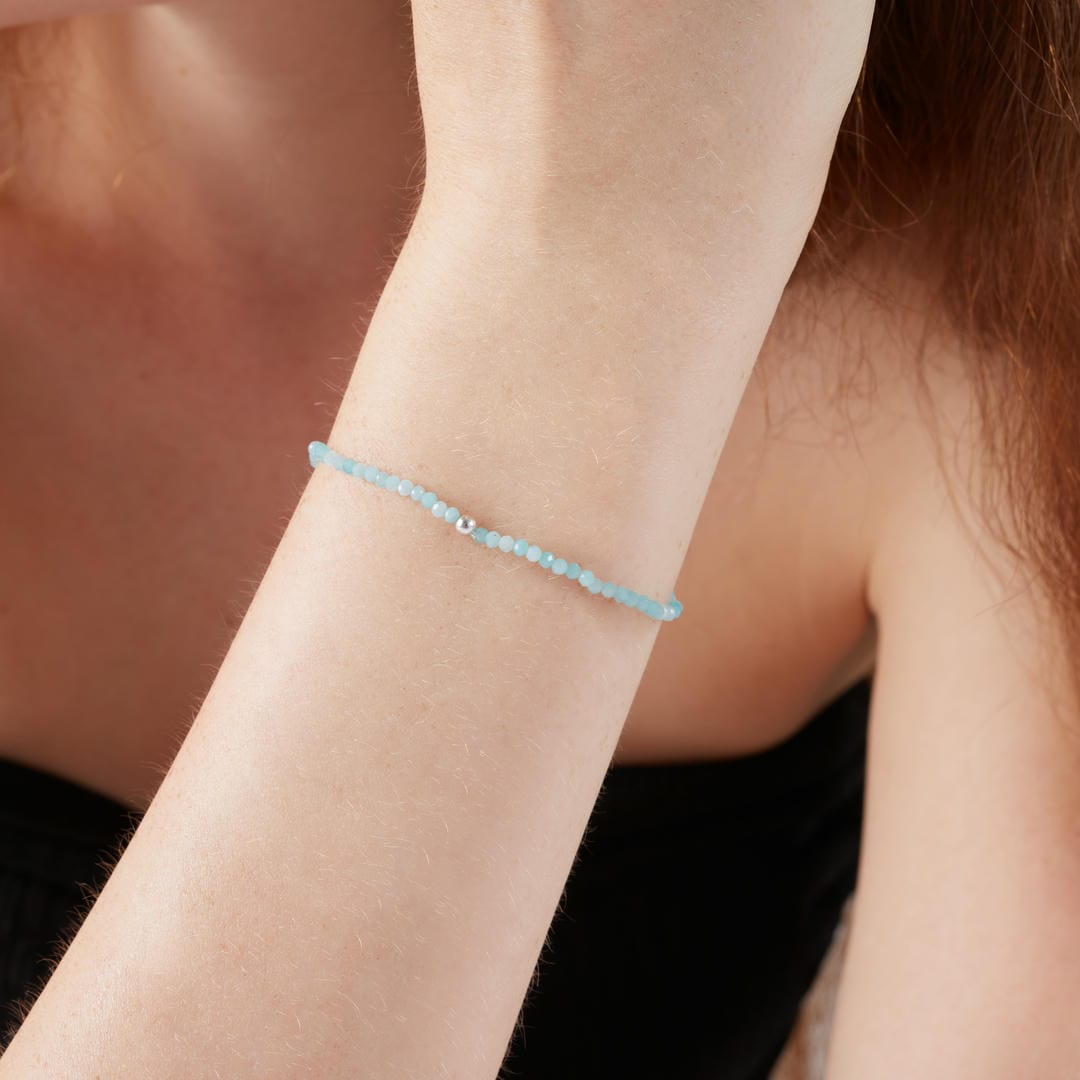 Amazonit Mini-Perlenarmband facettiert mit Silberperle