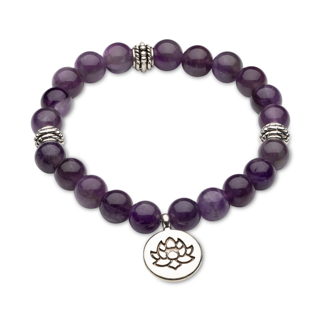 Kraftarmband Amethyst mit Lotus-Anhänger