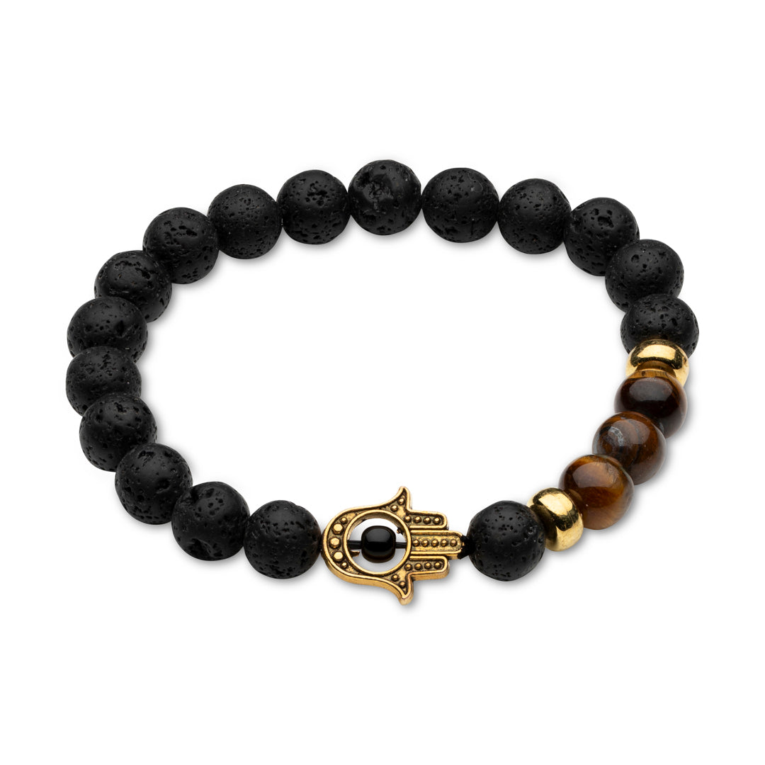 Kraftarmband Lavastein-Tigerauge mit Fatma-Symbol