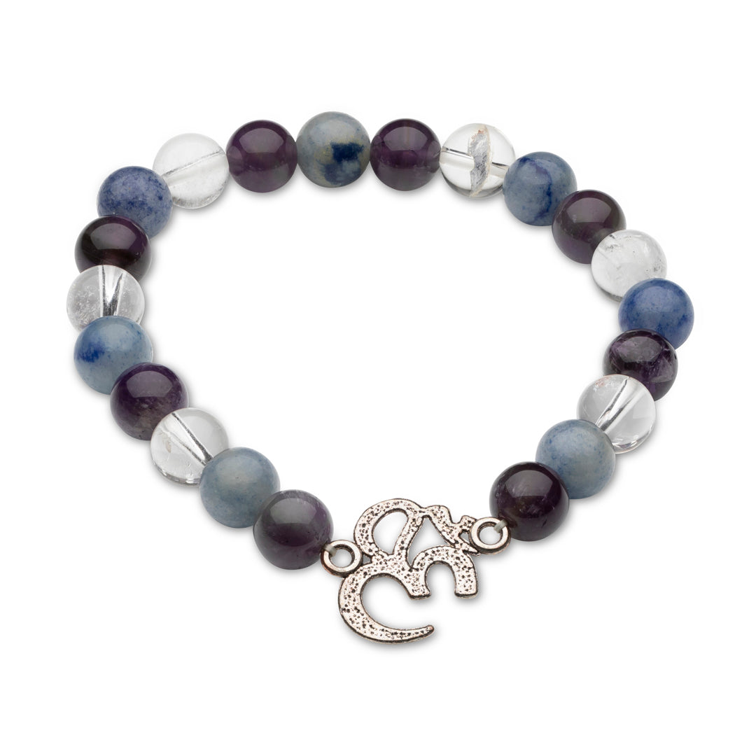 Kraftarmband Amethyst-Aventurin-Bergkristall mit Ohm Symbol