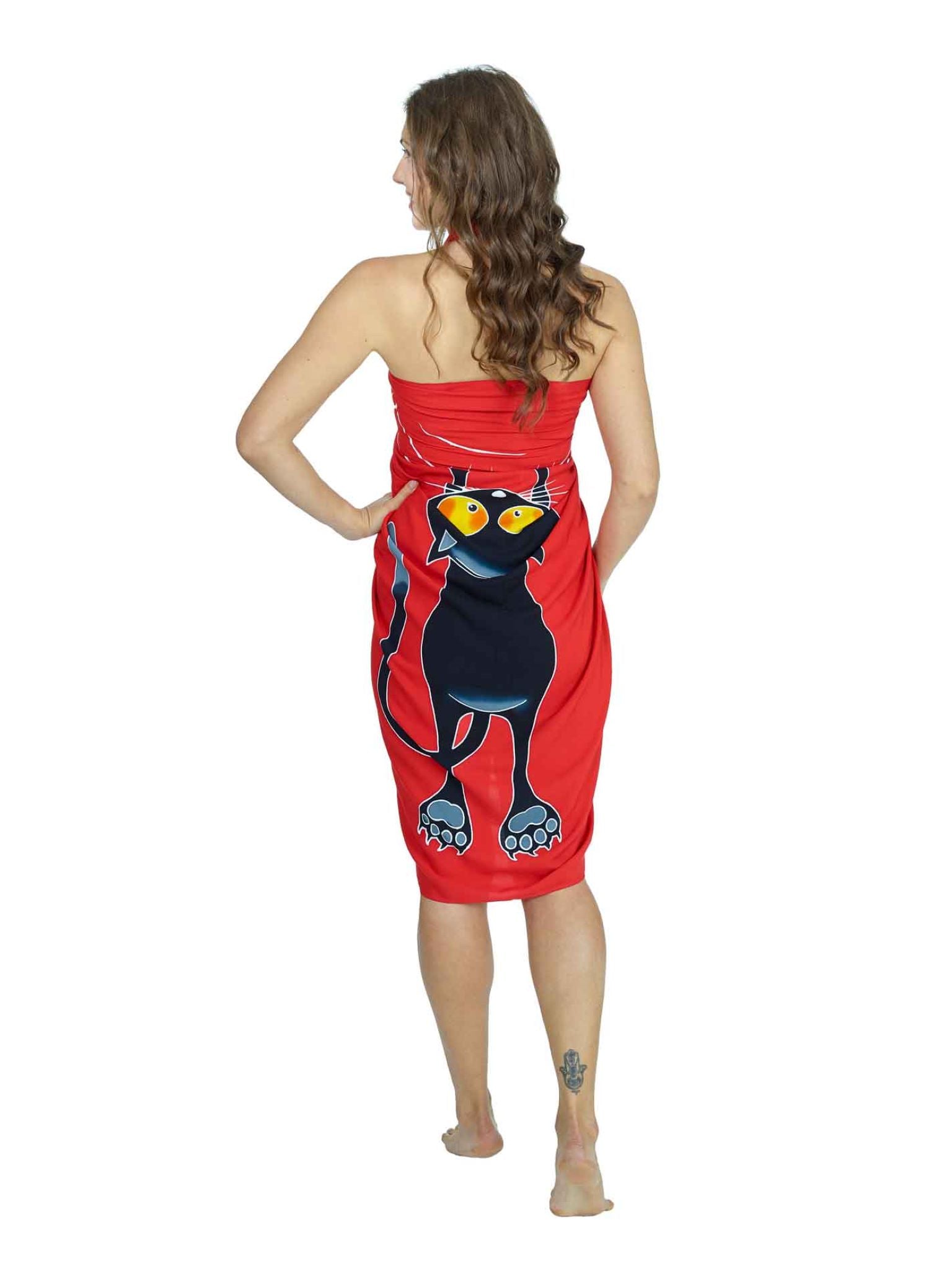Sarong und Pareo mit Muster - Kratzekatze rot