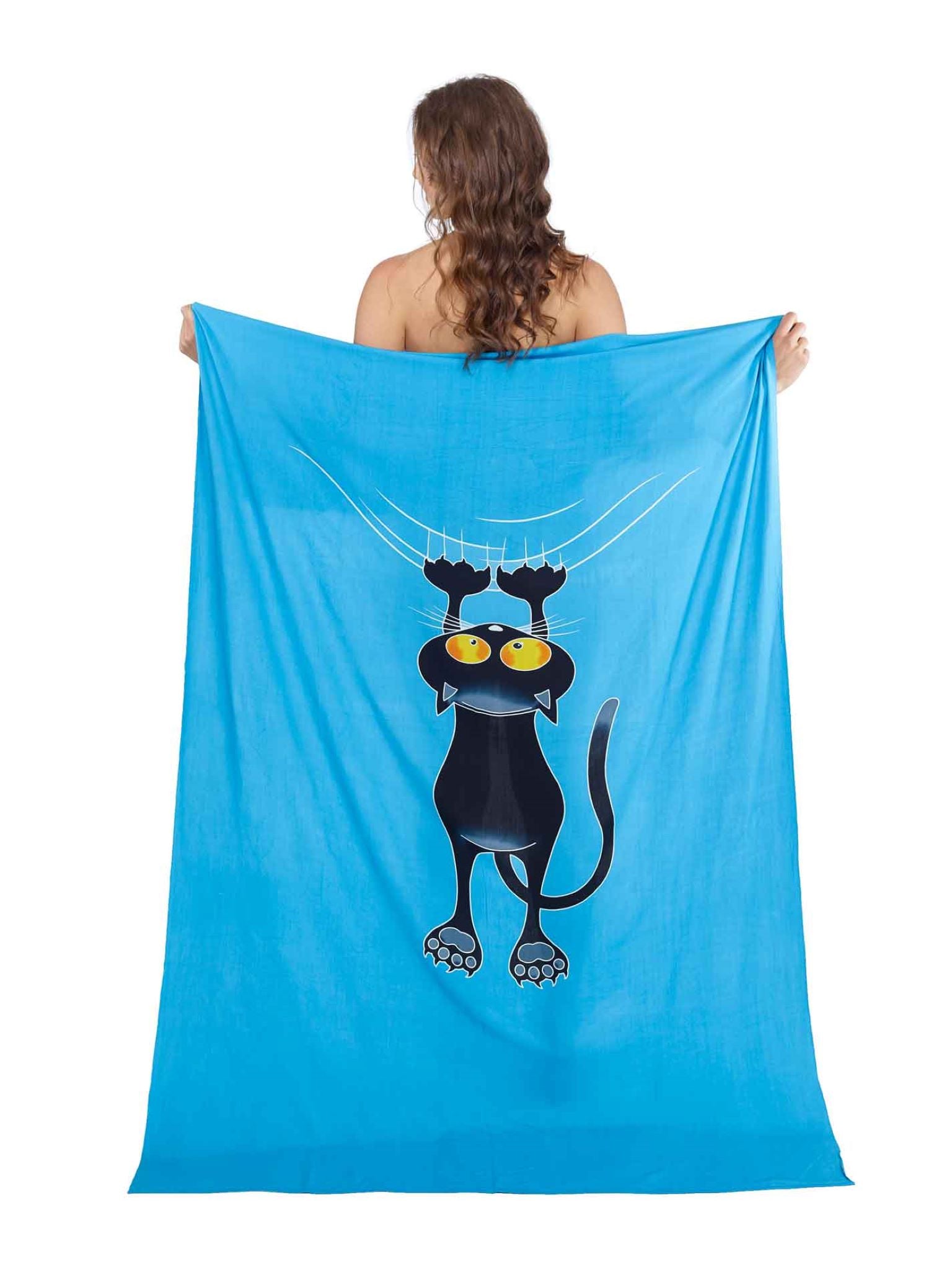 Sarong und Pareo mit Muster - Kratzekatze blau