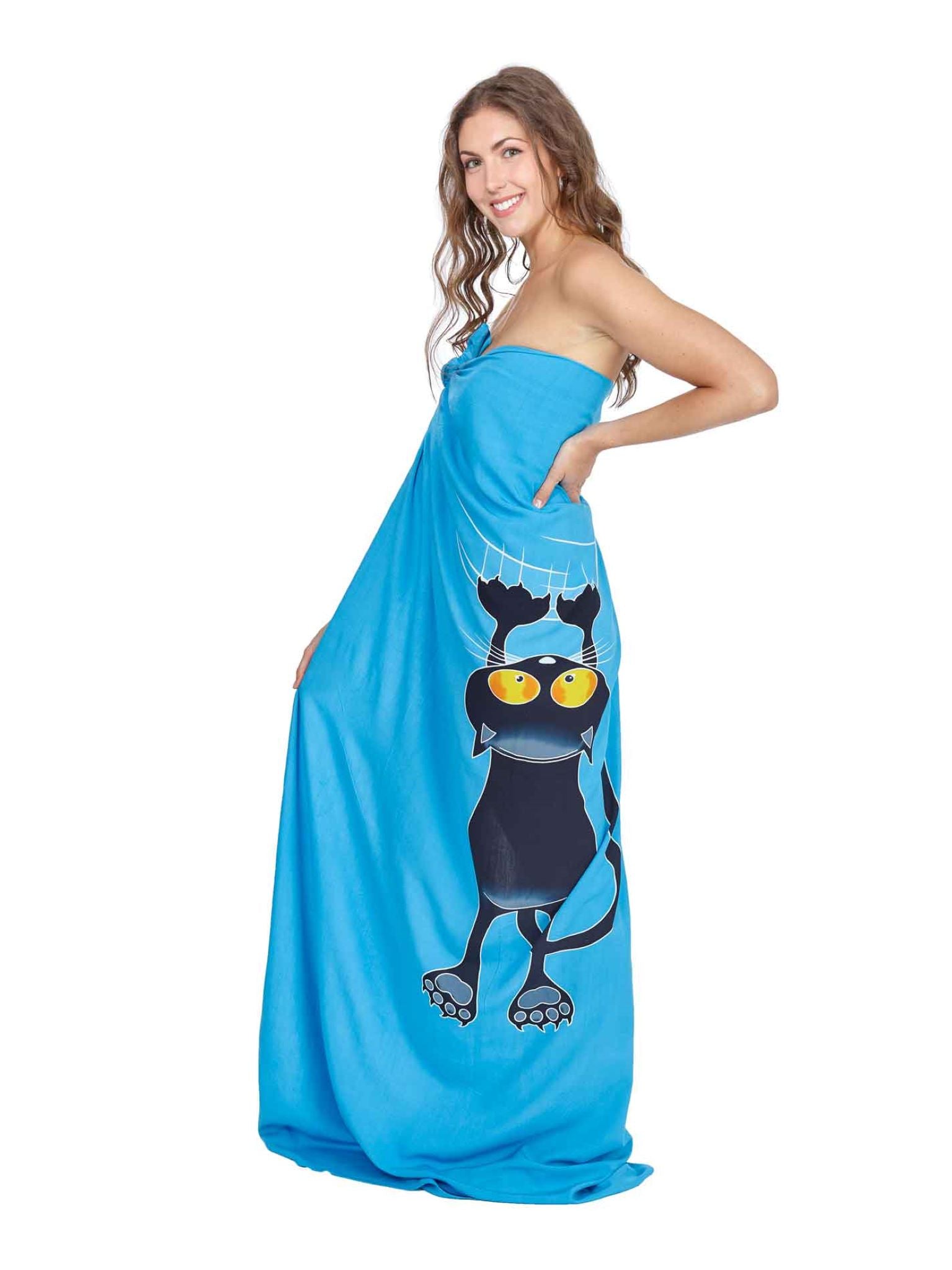 Sarong und Pareo mit Muster - Kratzekatze blau