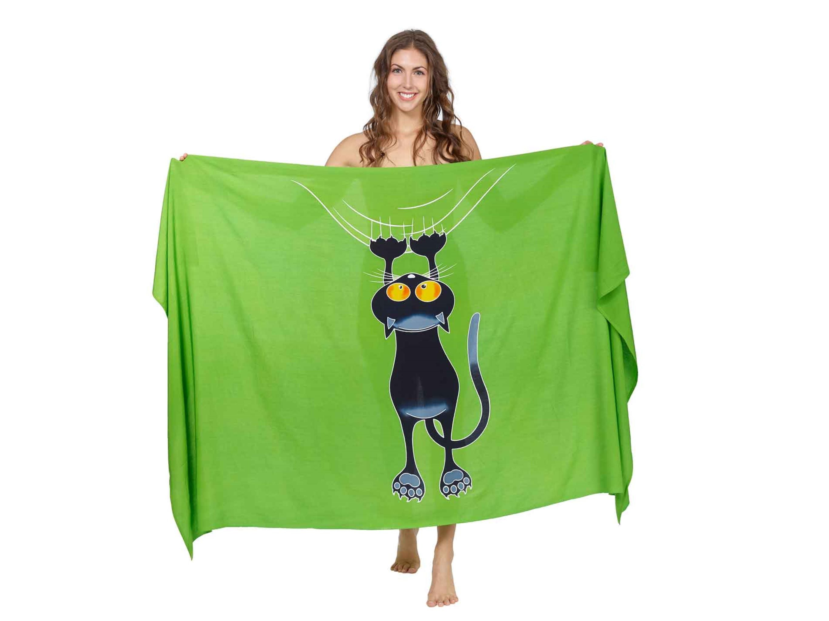 Sarong und Pareo mit Muster - Kratzekatze grün