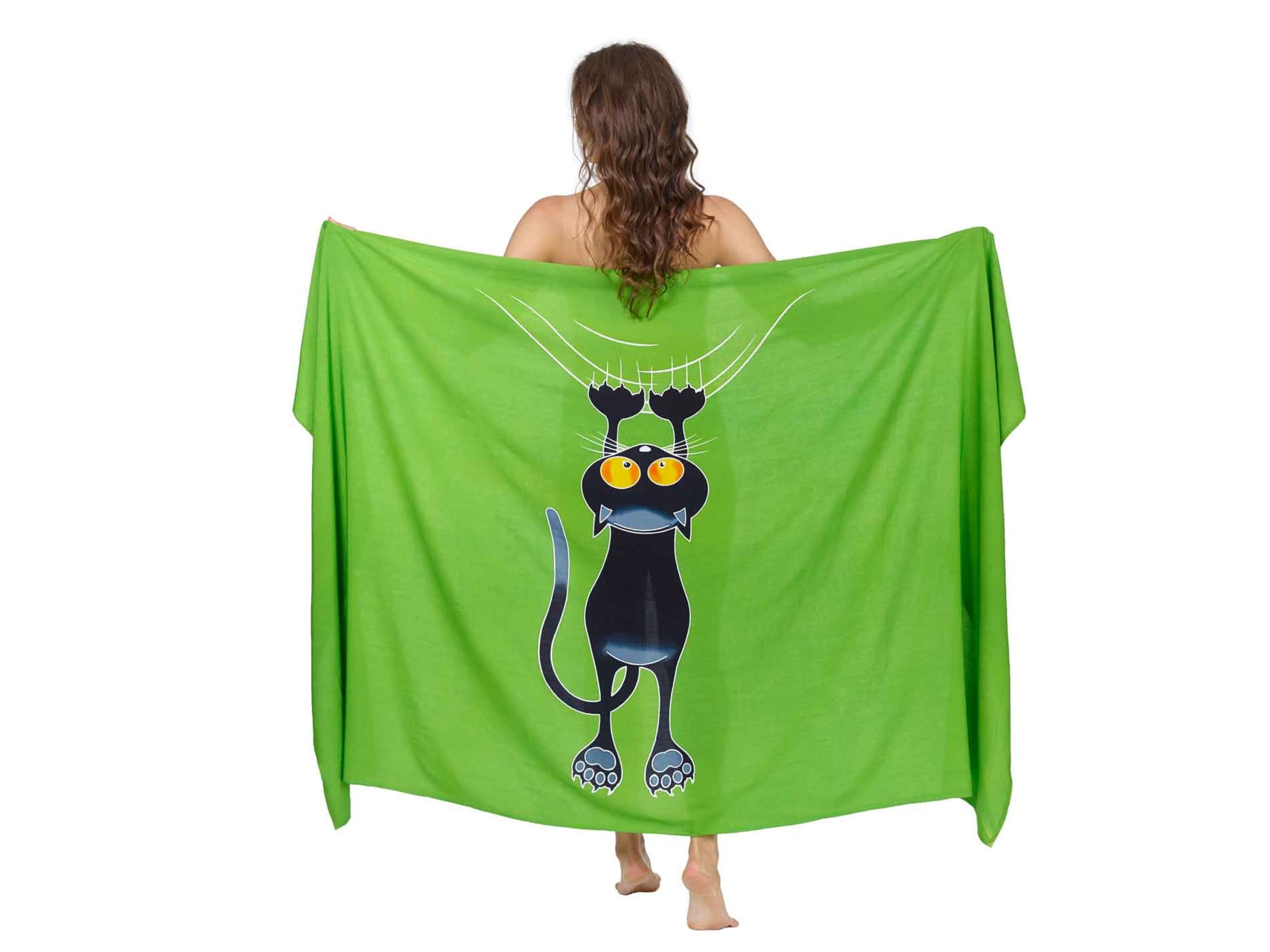 Sarong und Pareo mit Muster - Kratzekatze grün