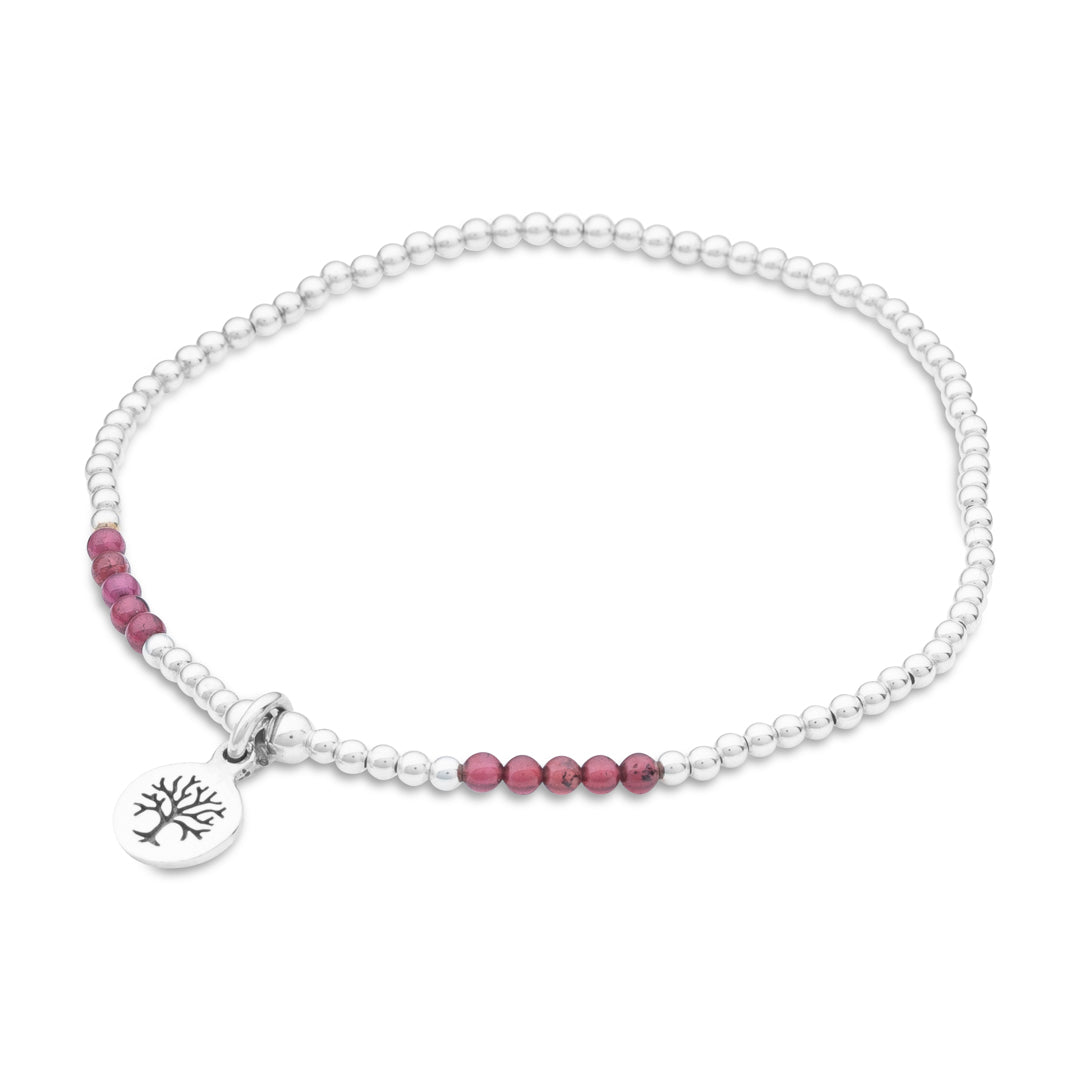 Silberarmband - Granat mit Lebensbaum