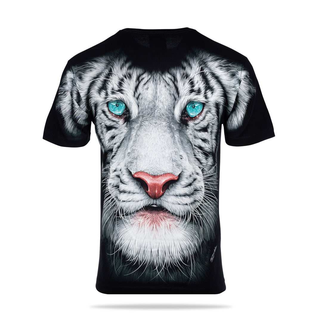 Schwarzes T-Shirt mit Weißem Tigergesicht-Print, Rückseite