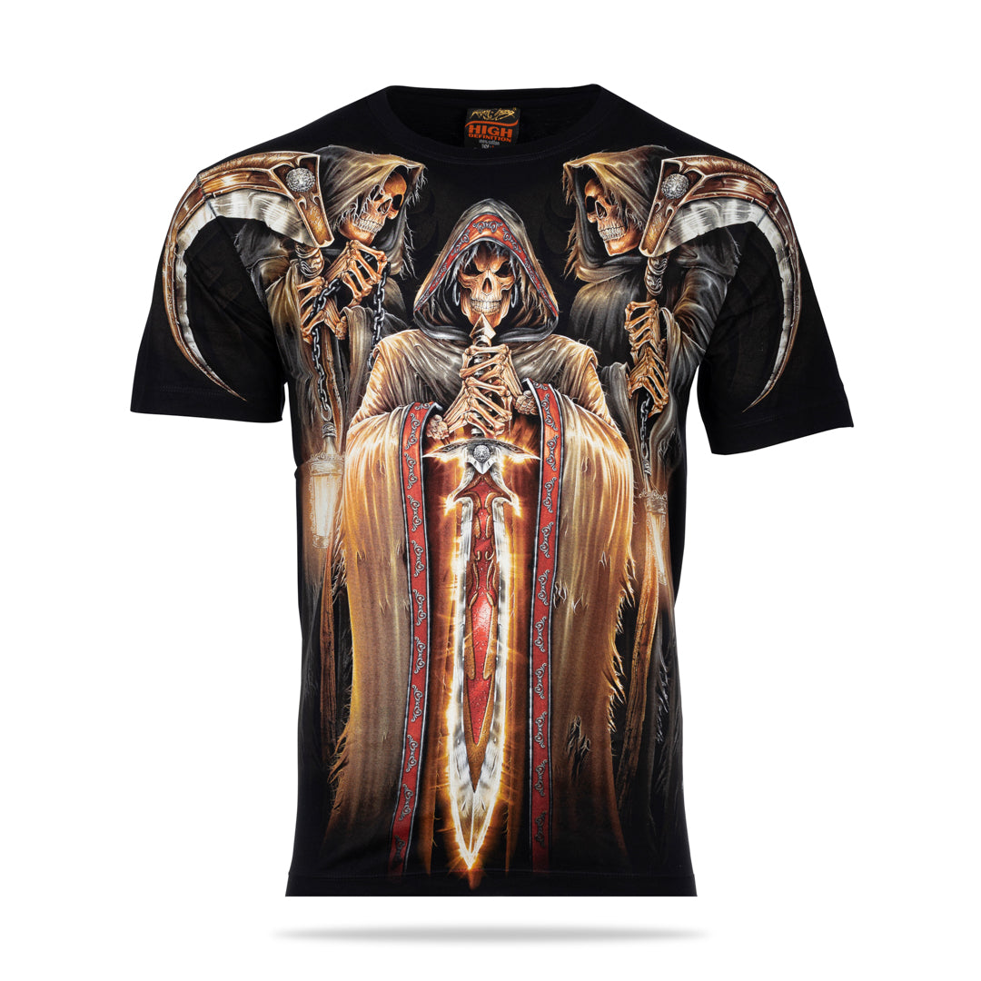 Schwarzes T-Shirt mit Totenwache-Print, Vorderseite