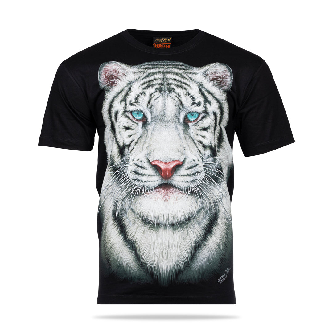 Schwarzes T-Shirt mit Weißem Tigerkopf-Print, Vorderseite