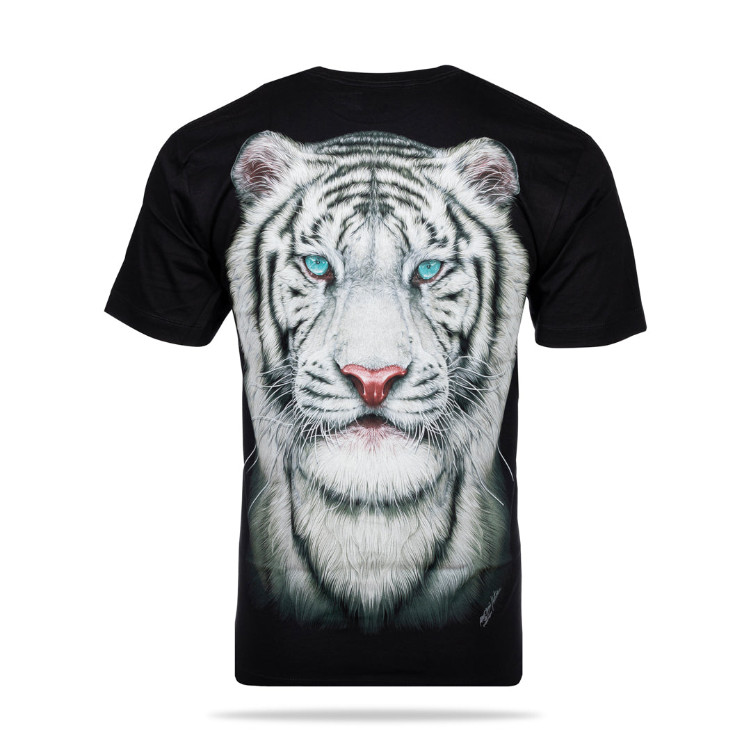 Schwarzes T-Shirt mit Weißem Tigerkopf-Print, Rückseite