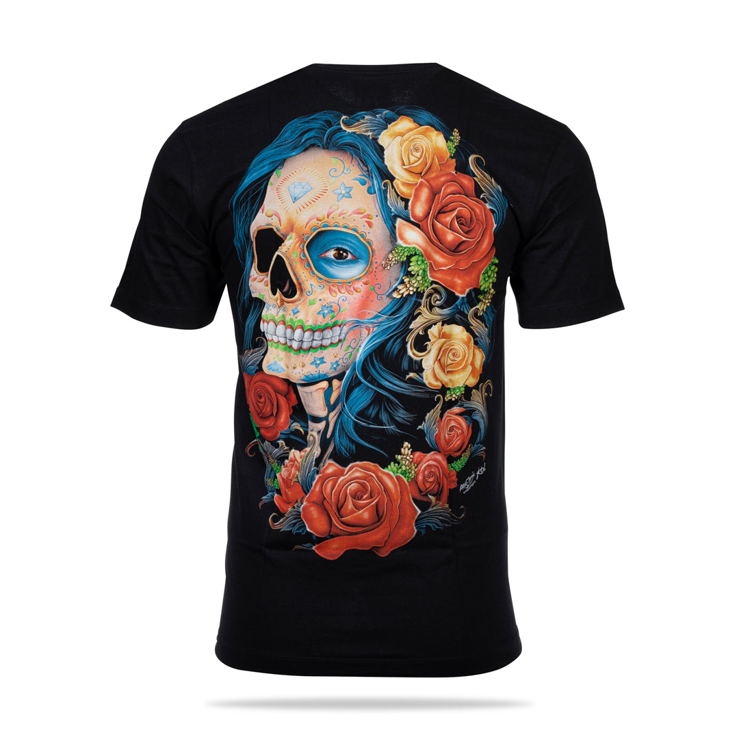 Schwarzes T-Shirt mit Beauty Rosalie, Rückseite