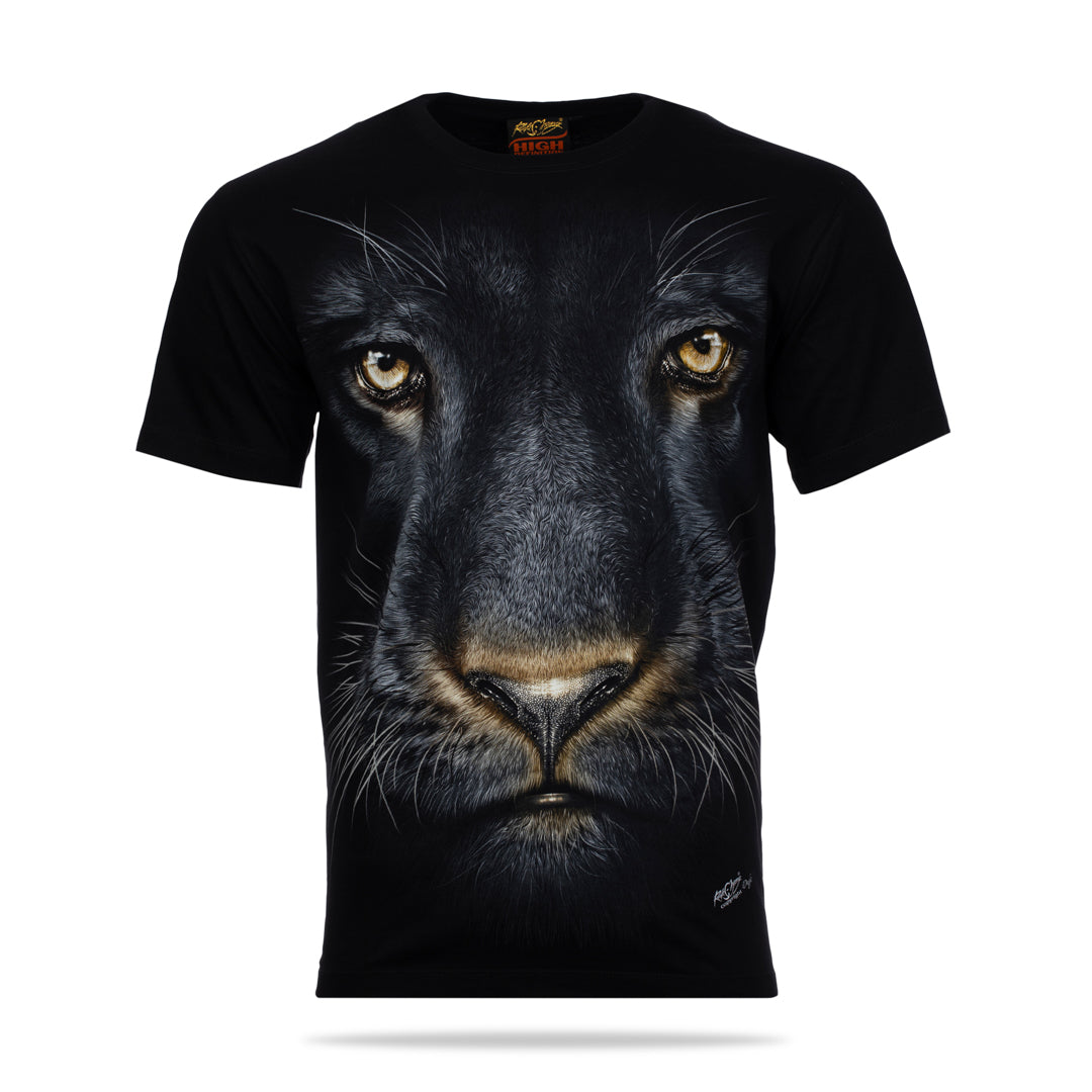 Schwarzes T-Shirt mit Panther-Print, Vorderseite