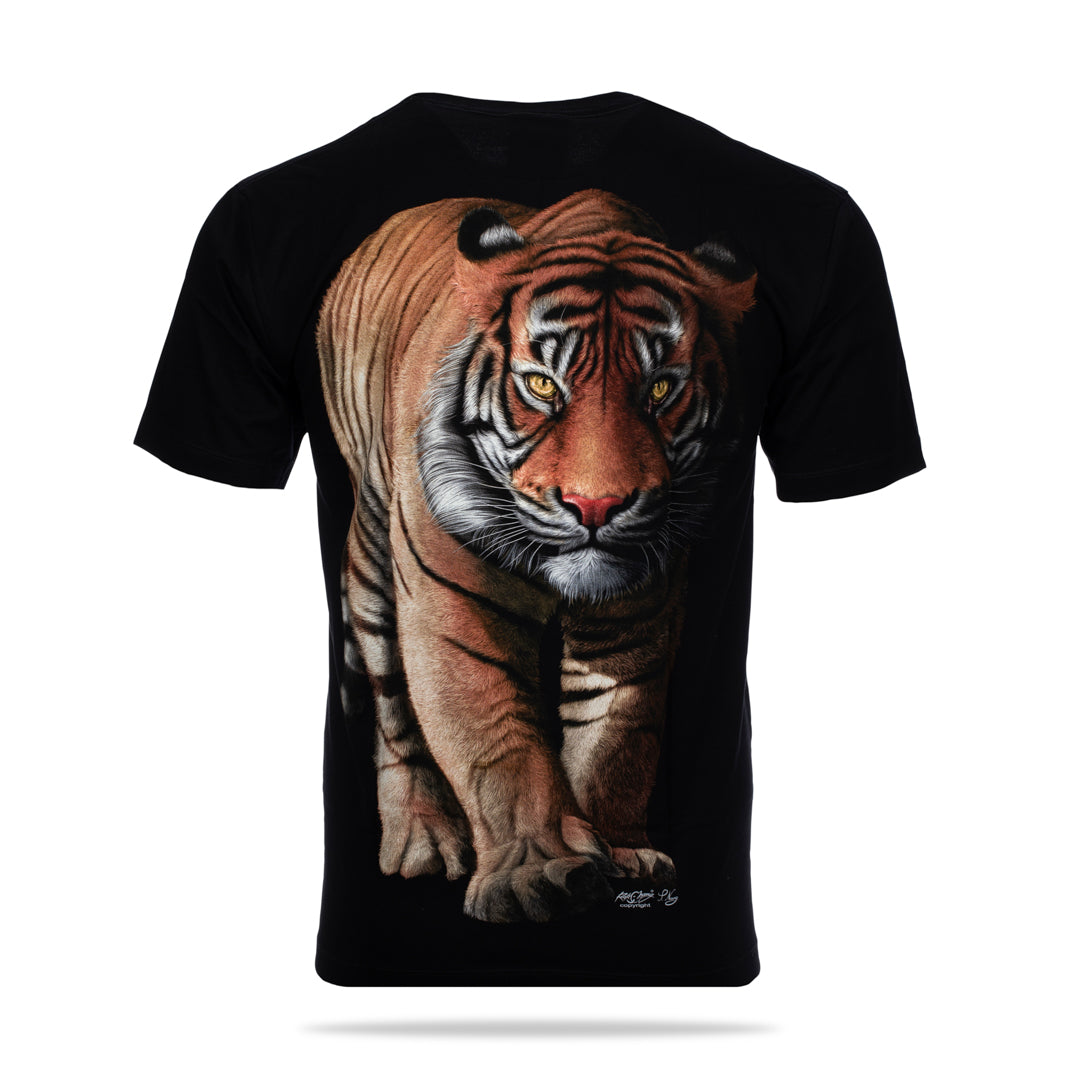 Schwarzes T-Shirt mit Tiger-Print, Rückseite