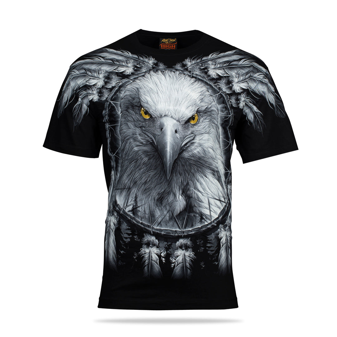 Schwarzes T-Shirt mit Adler Traumfänger-Print, Vorderseite