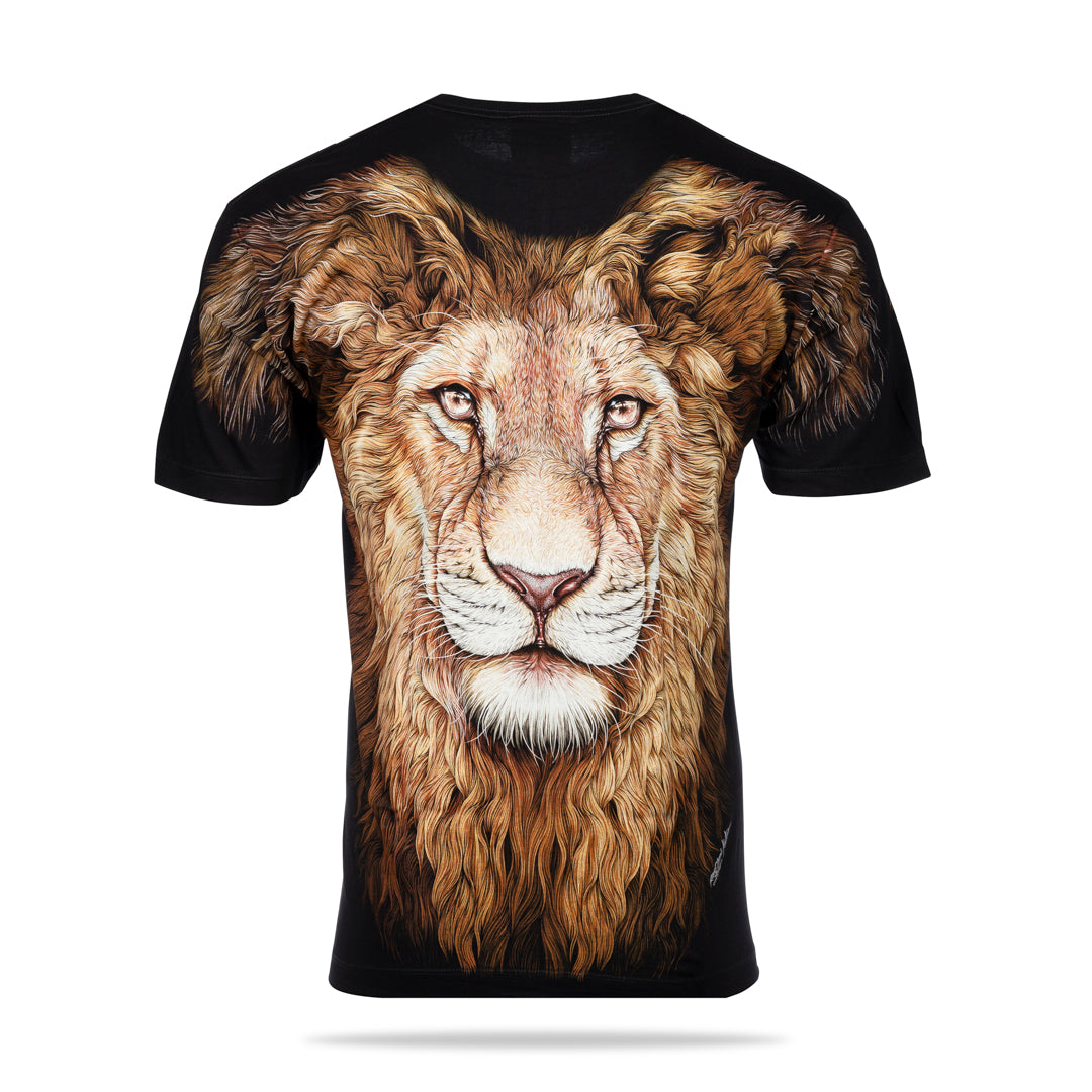 Schwarzes T-Shirt mit einem Löwen-Print, Rückseite