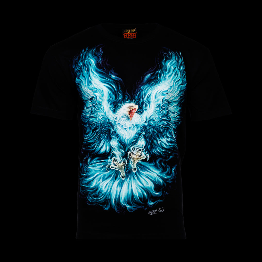 Schwarzes T-Shirt mit Adler Flammen-Print