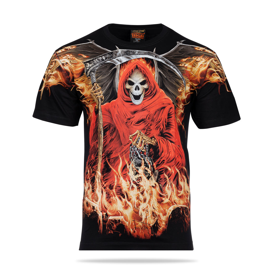 Schwarzes T-Shirt mit Fegefeuer-Print, Vorderseite