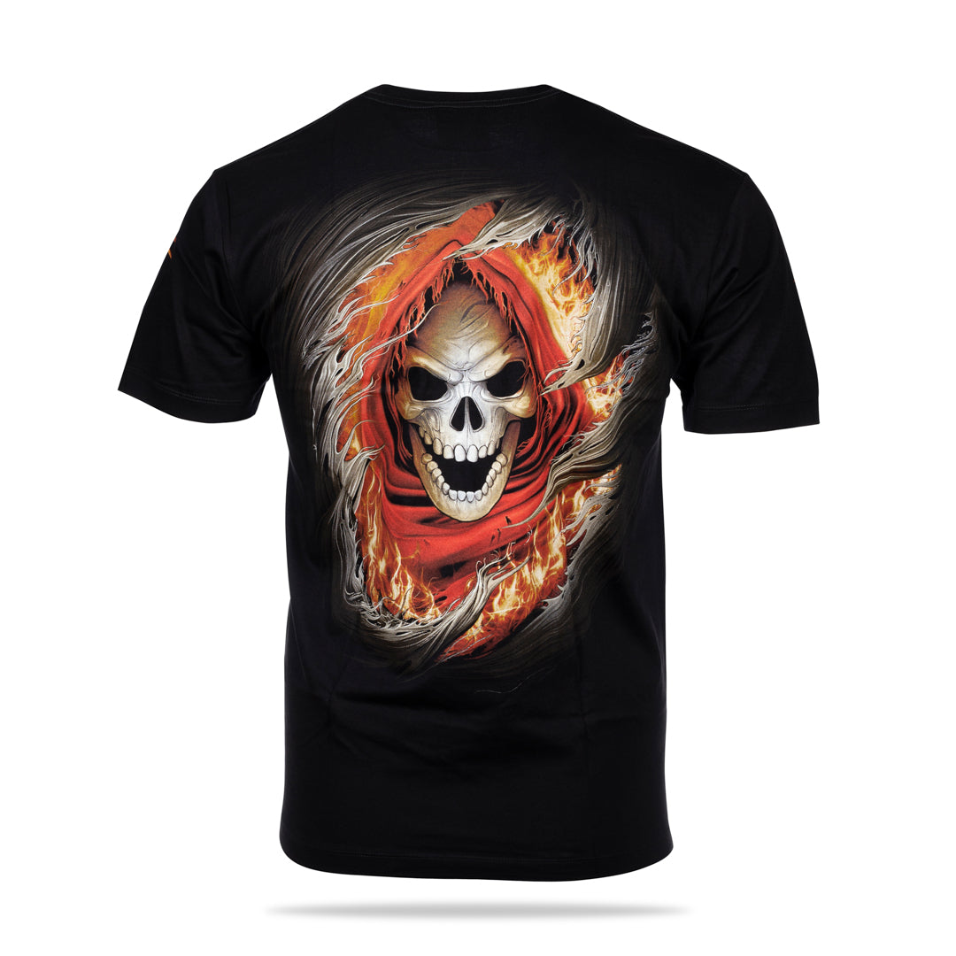 Schwarzes T-Shirt mit Fegefeuer-Print, Rückseite