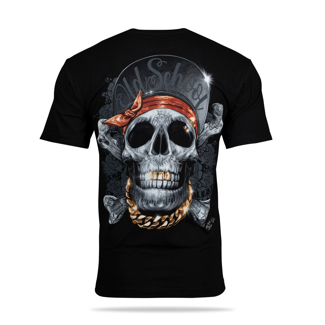 Schwarzes T-Shirt mit Skull & Bone Old School-Print, Rückseite