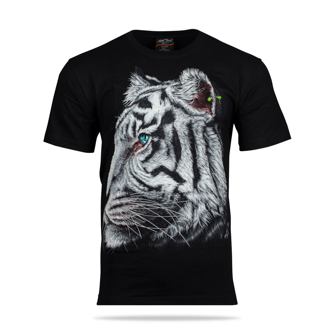 Schwarzes T-Shirt mit Seitlichem Tigerkopf-Print, Vorderseite