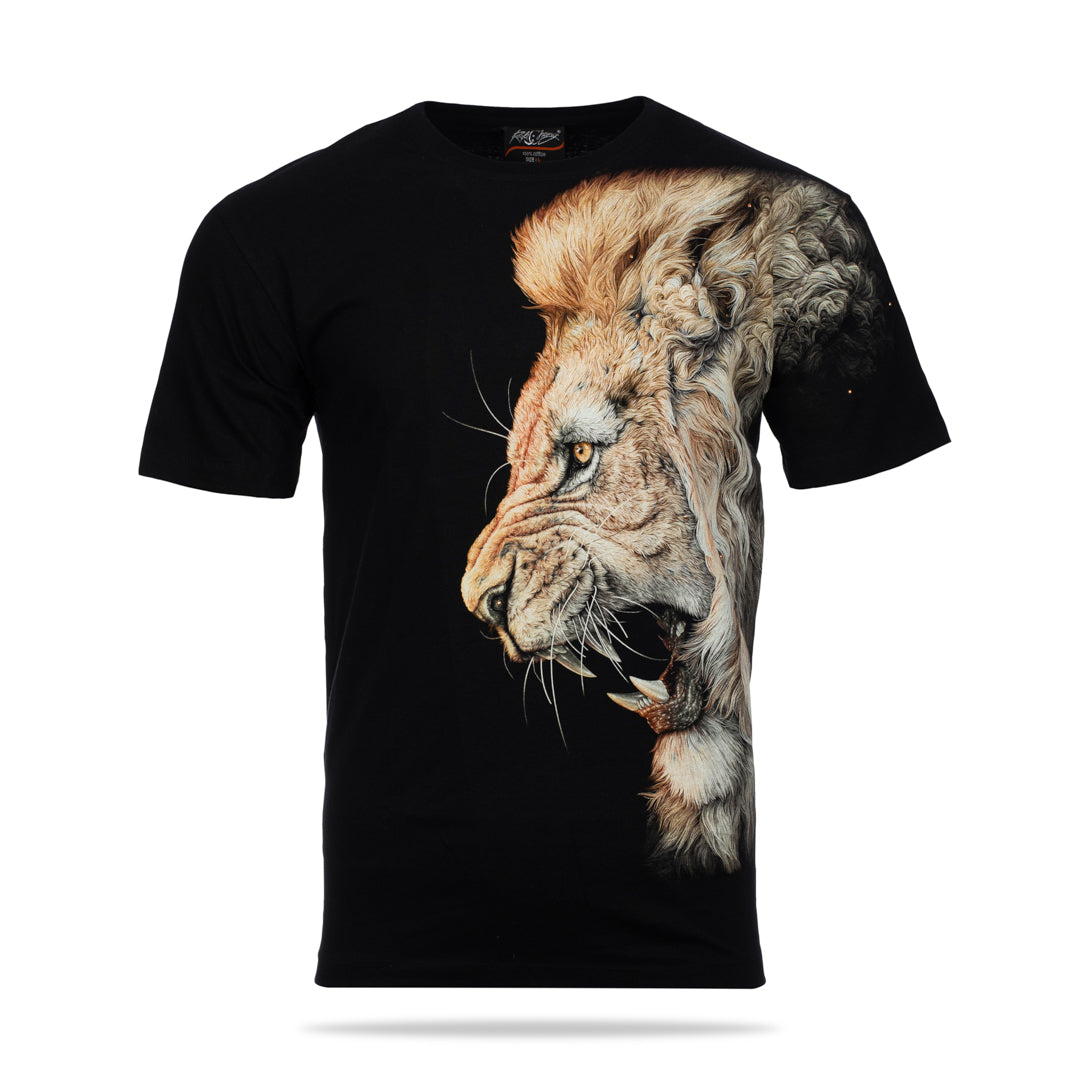 Schwarzes T-Shirt mit einem Löwen-Print, Vorderseite