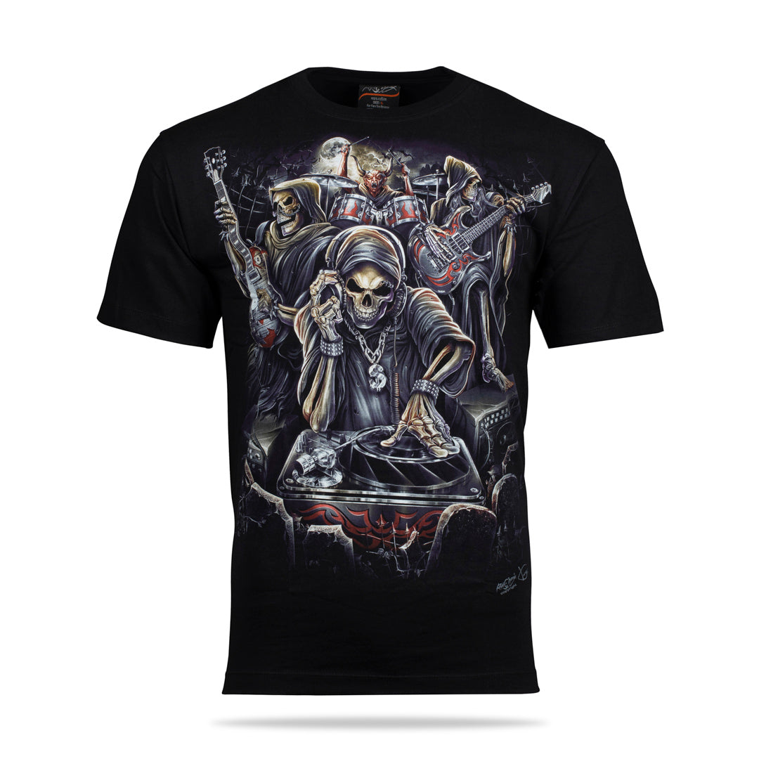 Schwarzes T-Shirt mit DJ Heavy Metal-Print, Vorderseite