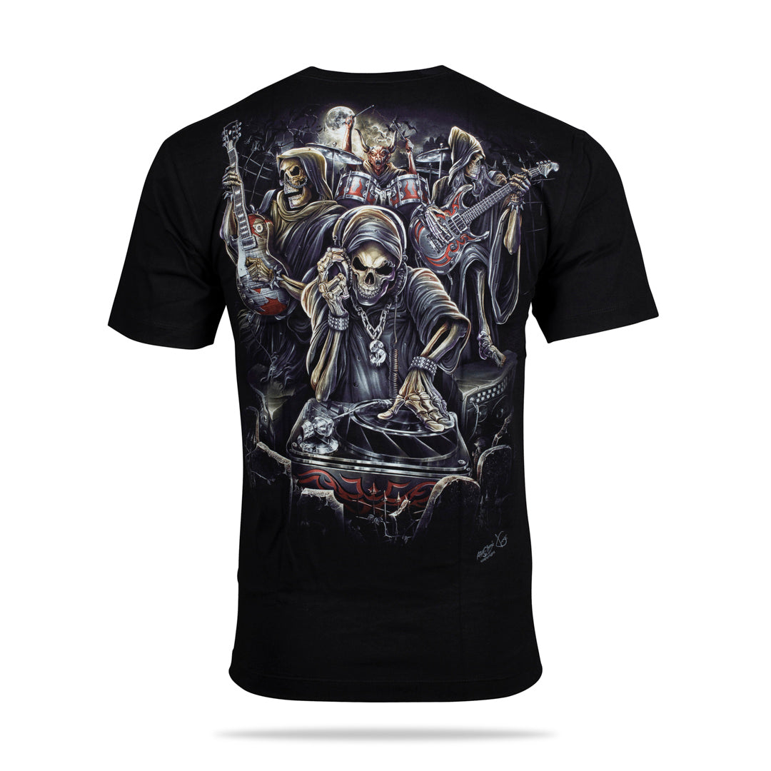 Schwarzes T-Shirt mit DJ Heavy Metal-Print, Rückseite