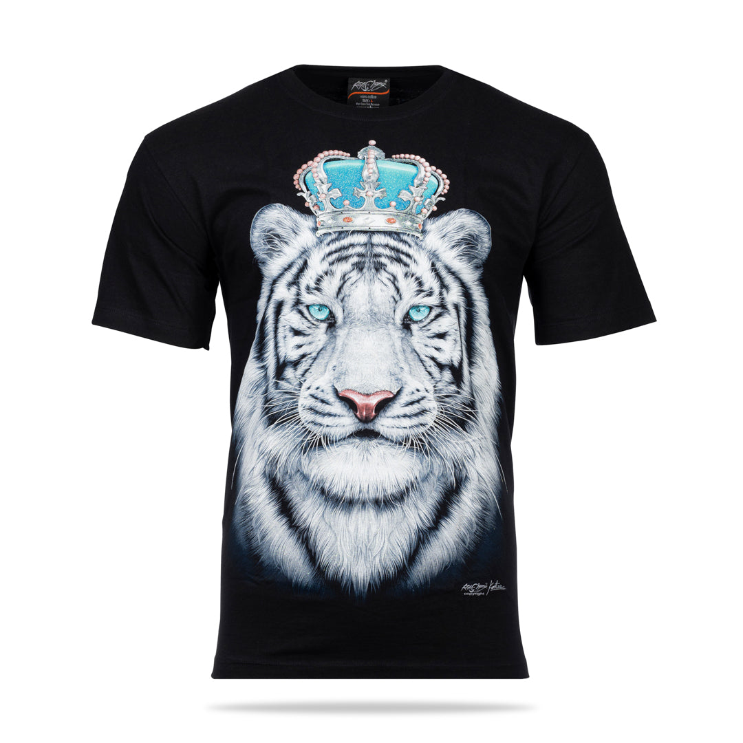 Schwarzes T-Shirt mit einem Tiger und Krone, Vorderseite