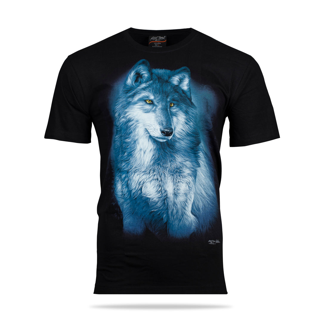 Schwarzes T-Shirt mit Wolf-Print, Vorderseite