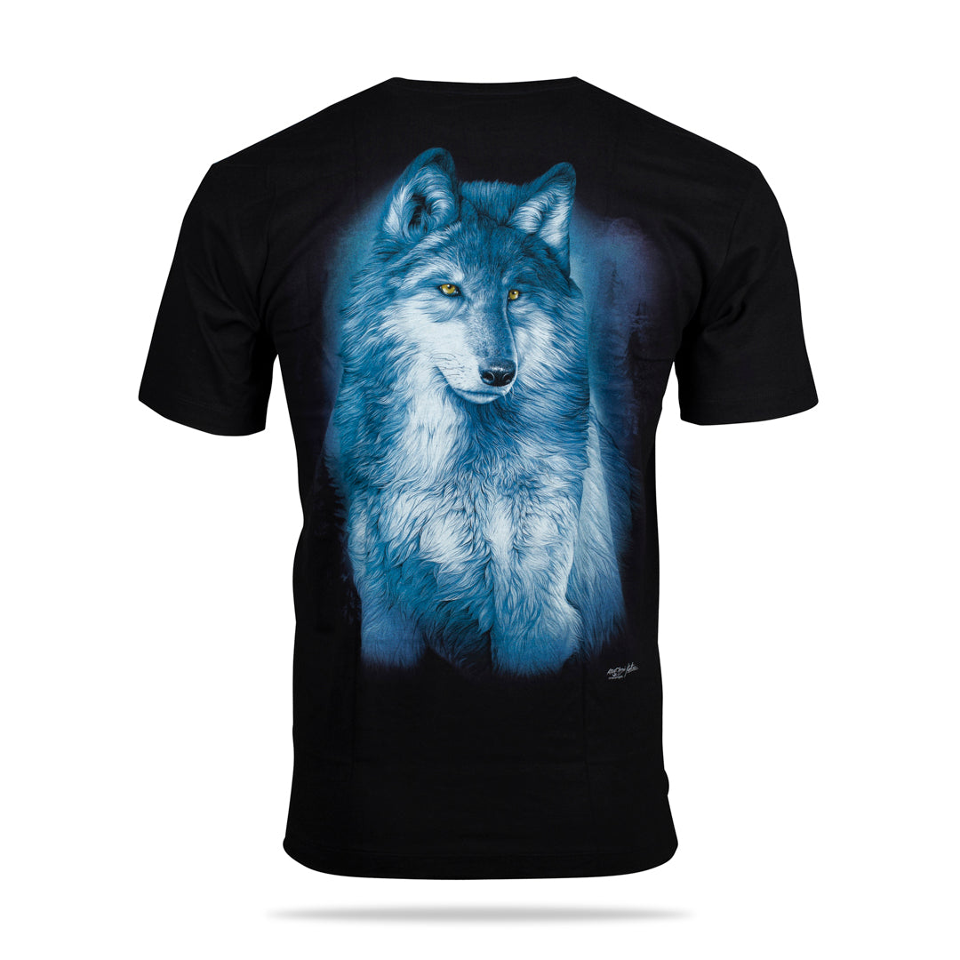 Schwarzes T-Shirt mit Wolf-Print, Rückseite