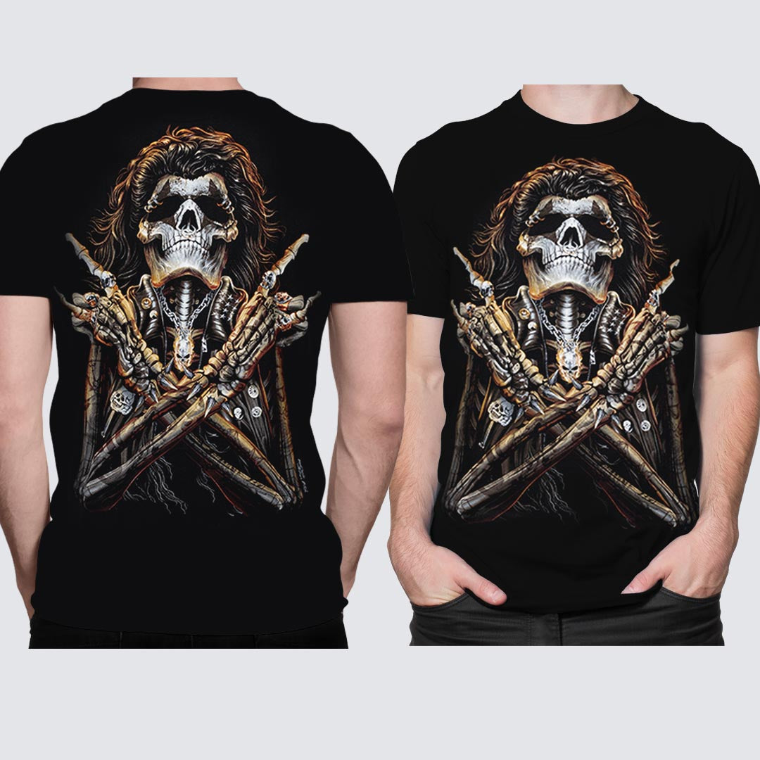 Schwarzes T-Shirt mit DeathX-Print, Vorder- und Rückseite