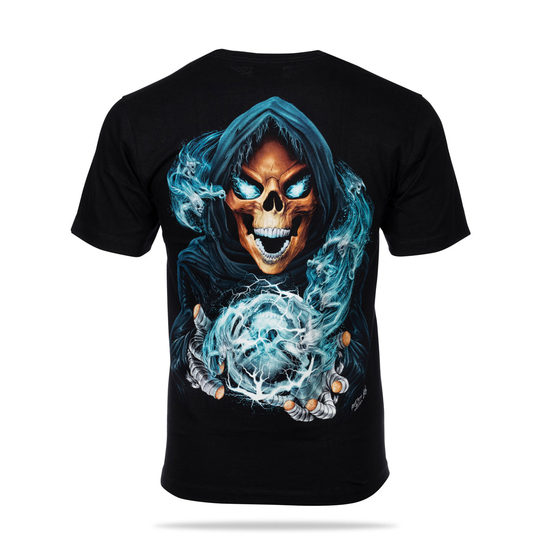 Schwarzes T-Shirt mit Todesblitz-Print, Rückseite