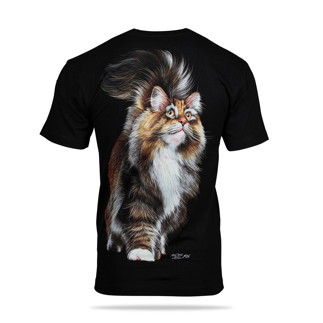 Schwarzes T-Shirt mit Maine Coon Katzen-Print, Rückseite