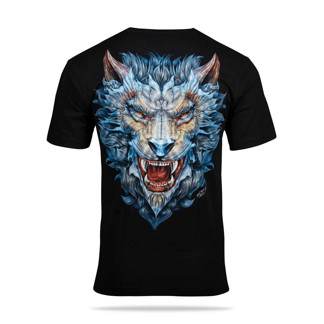 Schwarzes T-Shirt mit Werwolf-Print, Rückseite