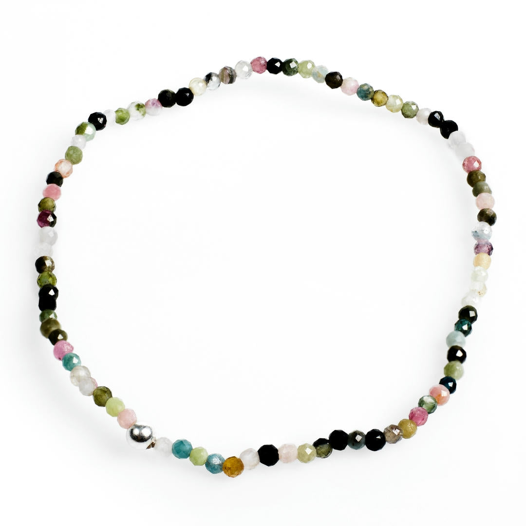 Turmalin - mehrfarbig Mini-Perlenarmband facettiert mit Silberperle