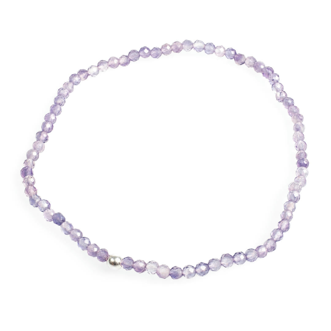 Amethyst Mini-Perlenarmband facettiert mit Silberperle