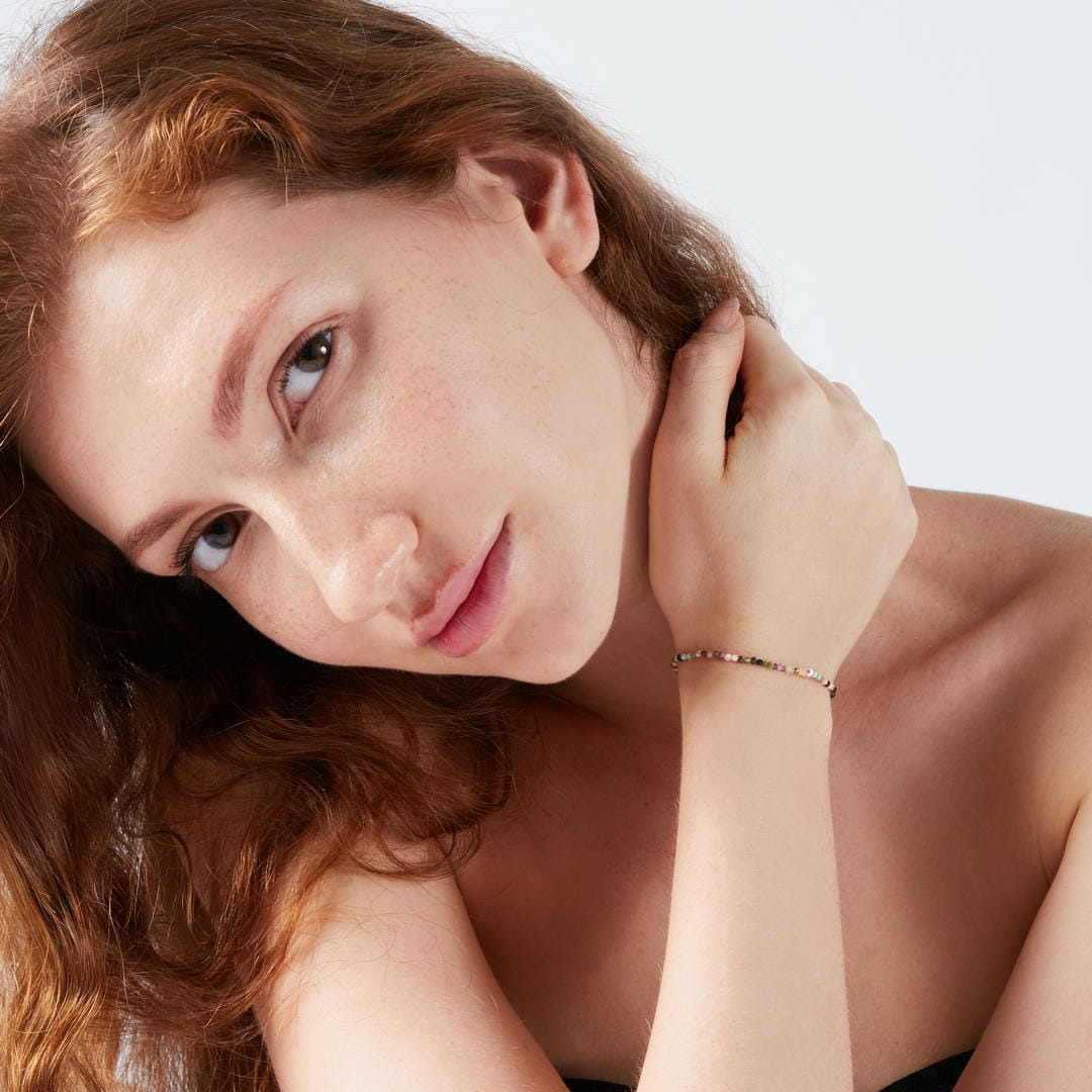 Turmalin - mehrfarbig Mini-Perlenarmband facettiert mit Silberperle