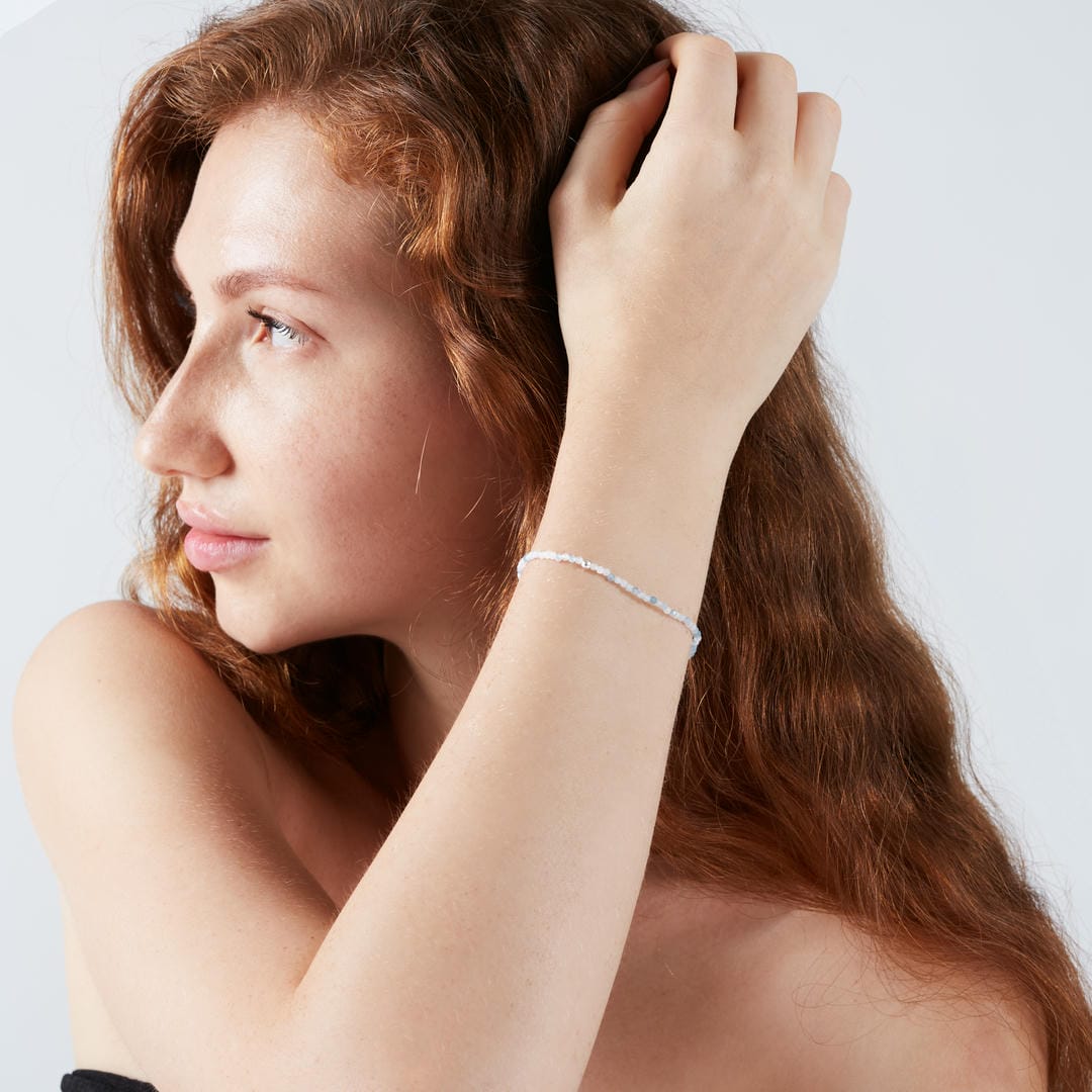Aquamarin Mini-Perlenarmband facettiert mit Silberperle