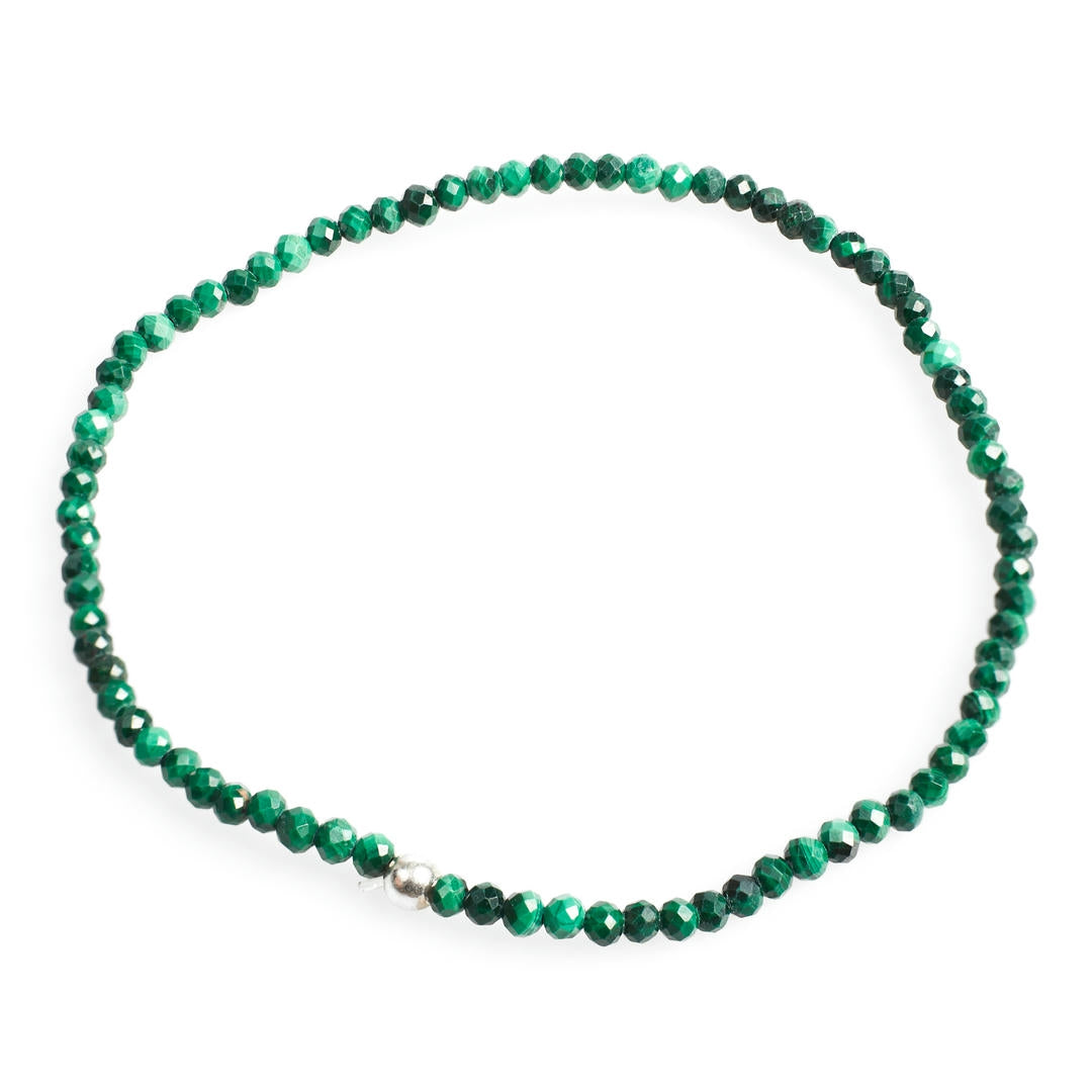 Malachit Mini-Perlenarmband facettiert mit Silberperle, Produktbild.
