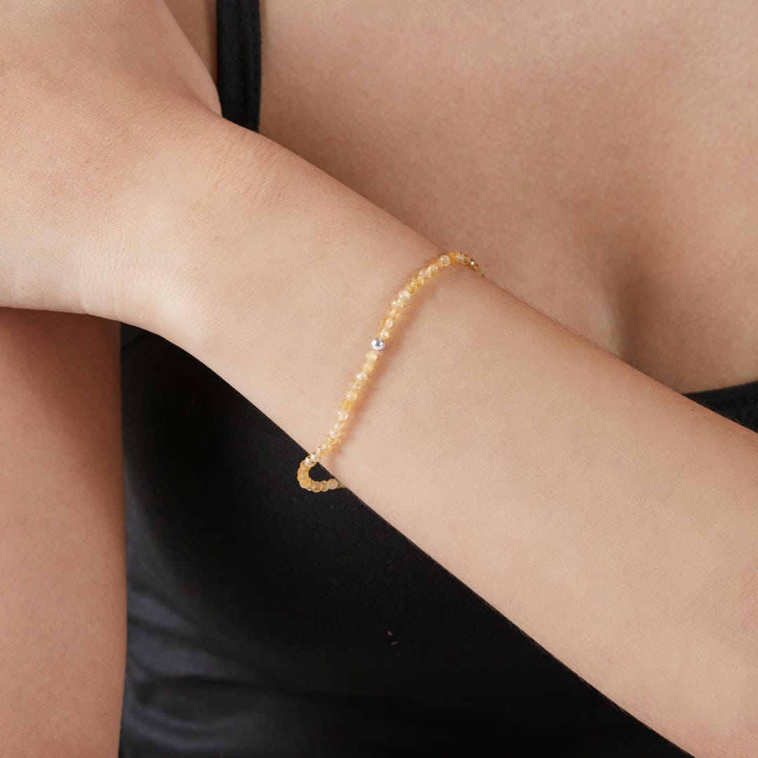 Citrin Mini-Perlenarmband facettiert mit Silberperle