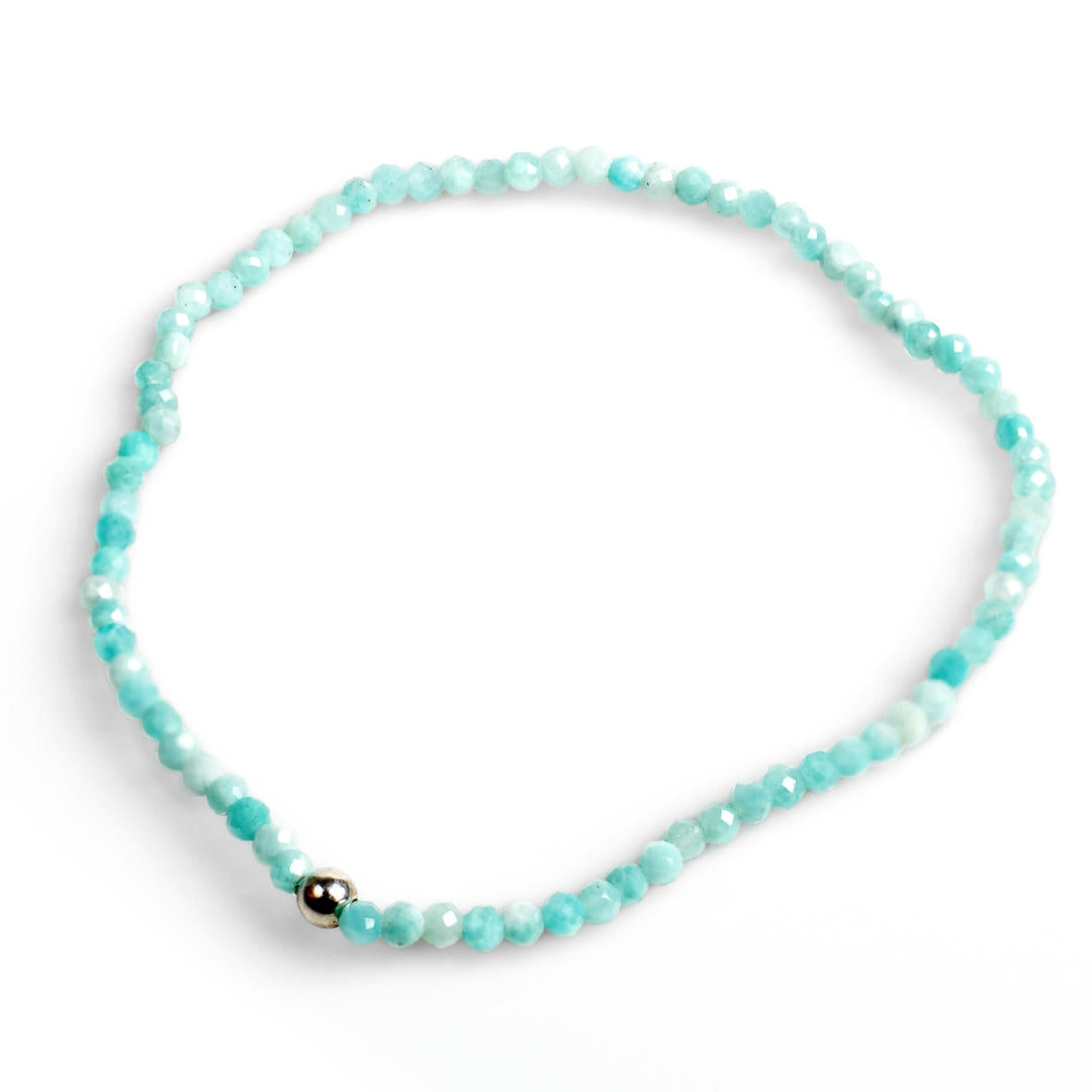 Amazonit Mini-Perlenarmband facettiert mit Silberperle