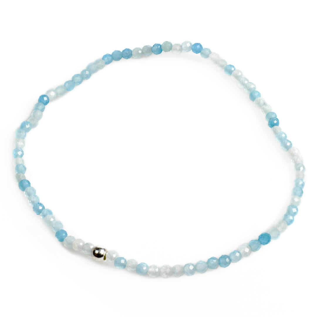 Aquamarin Mini-Perlenarmband facettiert mit Silberperle