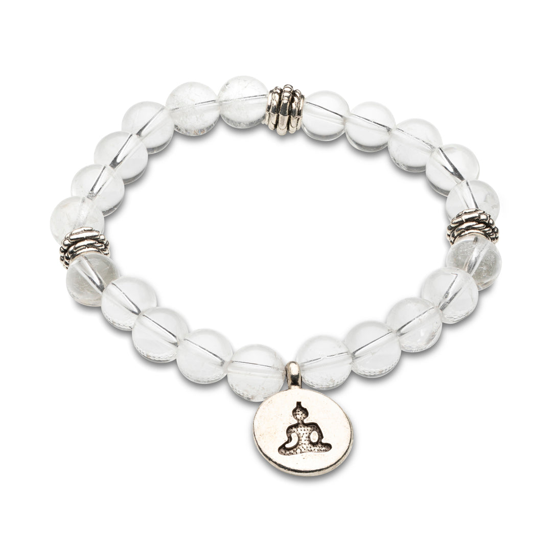Kraftarmband Bergkristall mit Buddha-Anhänger - Klarheit & innere Harmonie