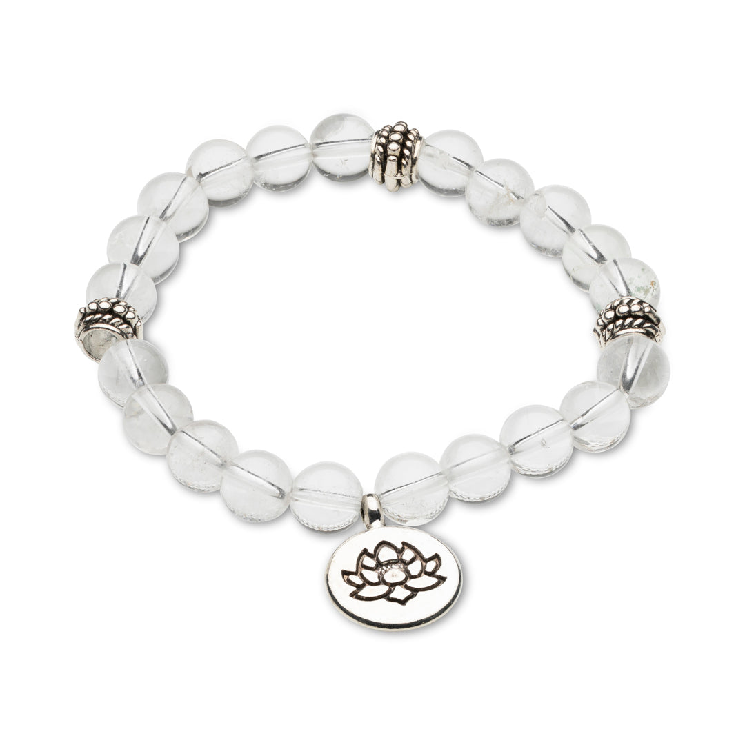 Kraftarmband Bergkristall mit Lotus-Anhänger - Klarheit & spirituelle Erneuerung