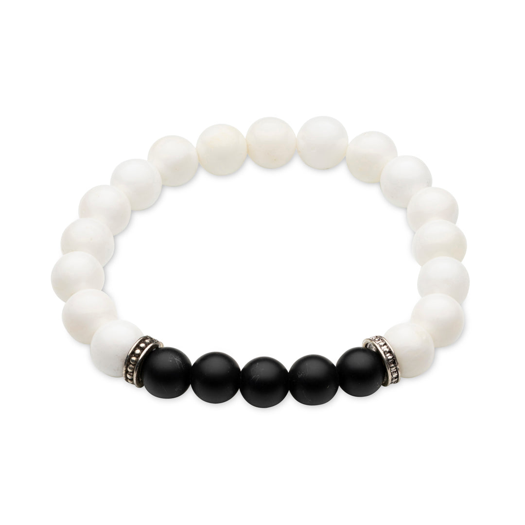 Kraftarmband Onyx und Weißer Achat – Schutz & innere Stärke