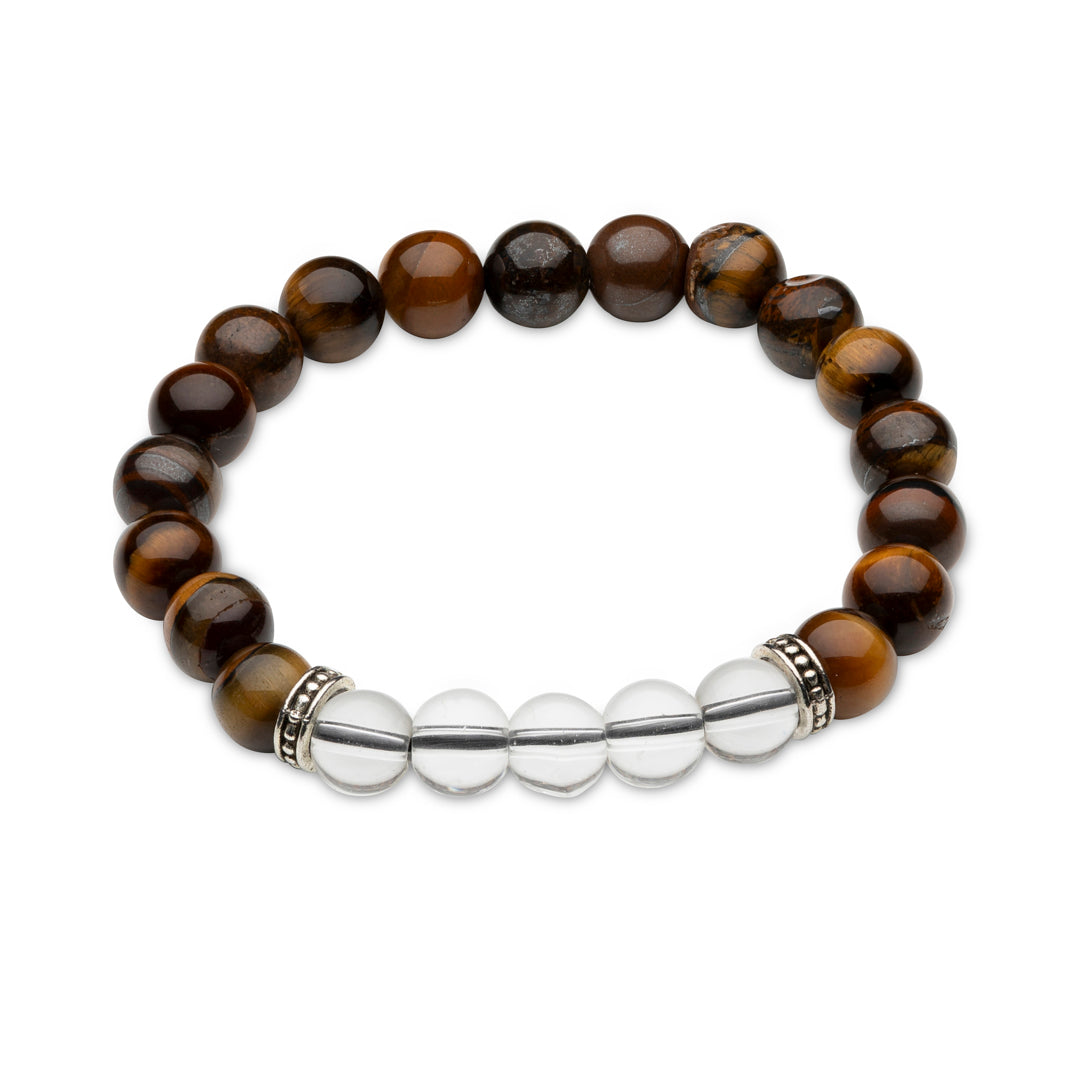 Kraftarmband Tigerauge-Bergkristall – Klarheit & innere Balance